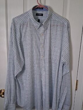 Chaps Men's White Plaid Button-Down Shirt with Blue & Green Check